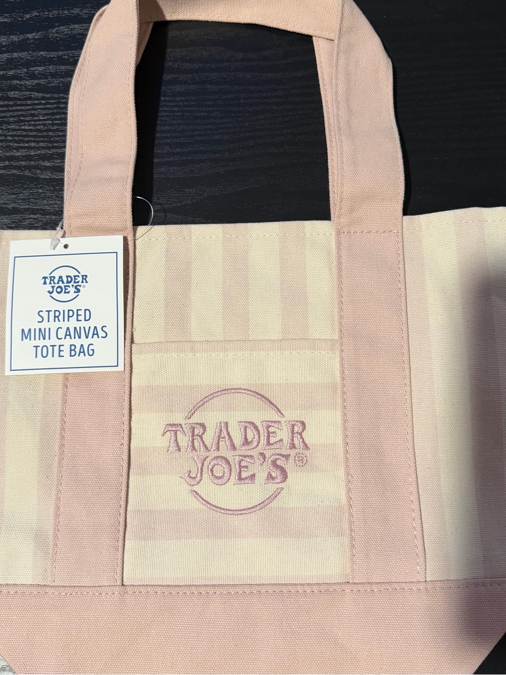 Trader Joe's Pink Striped Mini Canvas Tote Bag